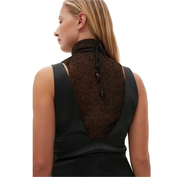 GANNI Satin Beaded Crisscross Halter Tie V-Neck Empire Waist Sleeveless Dress S - Picture 10 of 14